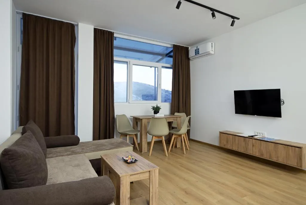 Apartment interior in warm brown tones