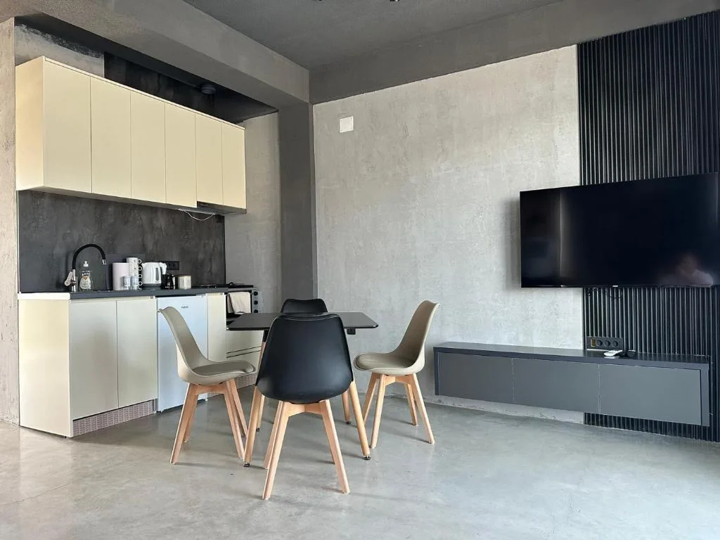 Living room with flat-screen TV and sofa bed